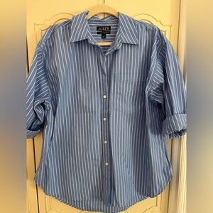 J. Crew Oversized Blue and White Striped Button Down Shirt